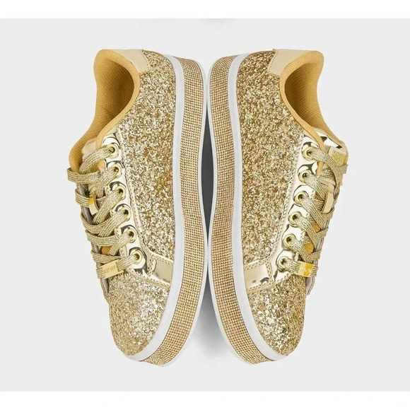 Women's Gold Platform Glitter  Sneakers | Sparkly Bling Shiny Dressy - Picture 3 of 9